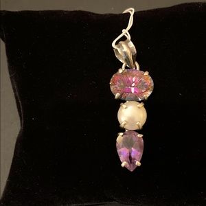Amethyst, mystic topaz & Pearl on SS pendant